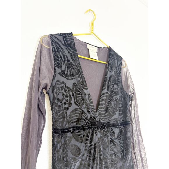 Fuzzi Black Brown Burnout Mesh Midi Dress Jean Paul Gaultier Y2K Whimsigoth - Picture 5 of 10